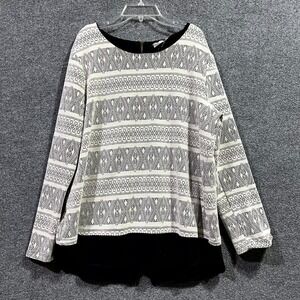 Pleione Tunic Top Womens XL White Black Stretch Geometric Back Zip Everyday Wear